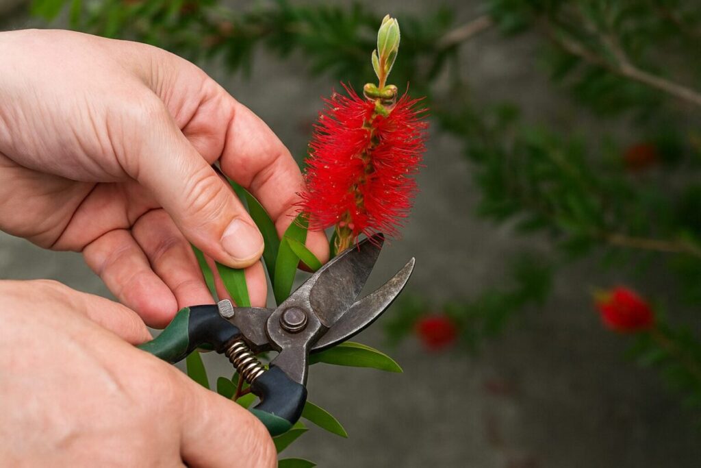 花が終わった直後に剪定されるブラシの木