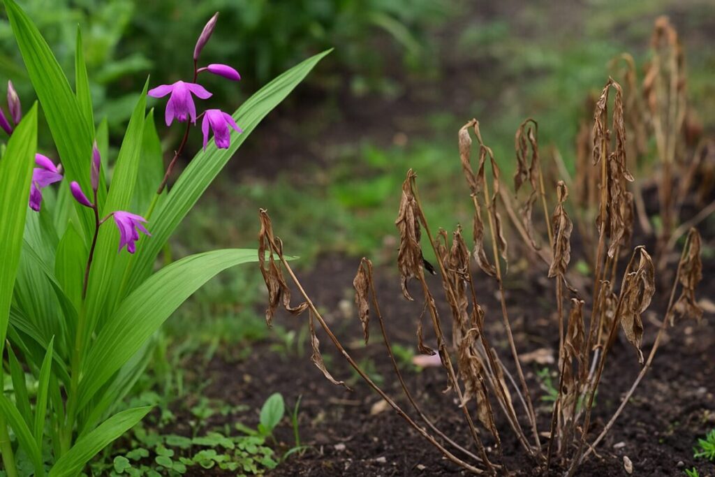 シランの隣で枯れてしまった他の植物の様子